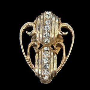 Vintage Art Deco Clear Rhinestone Dress Clip Gold Tone Rare Beauty Estate Piece